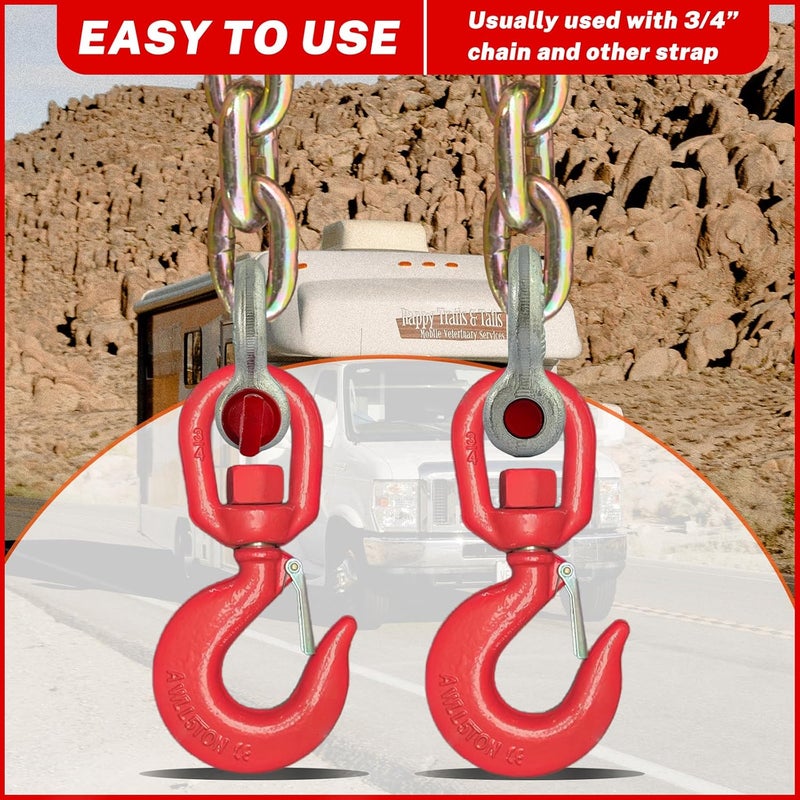HENBOW 5 Ton Swivel Lifting Hooks and D Ring Shackles,G80 Chain Hooks with 4.75 Ton Shackle,11000Lbs Safety Load Limit,Heavy Duty Alloy Steel Shackle,Round Rotating Swivel Snap Hook - Image 5